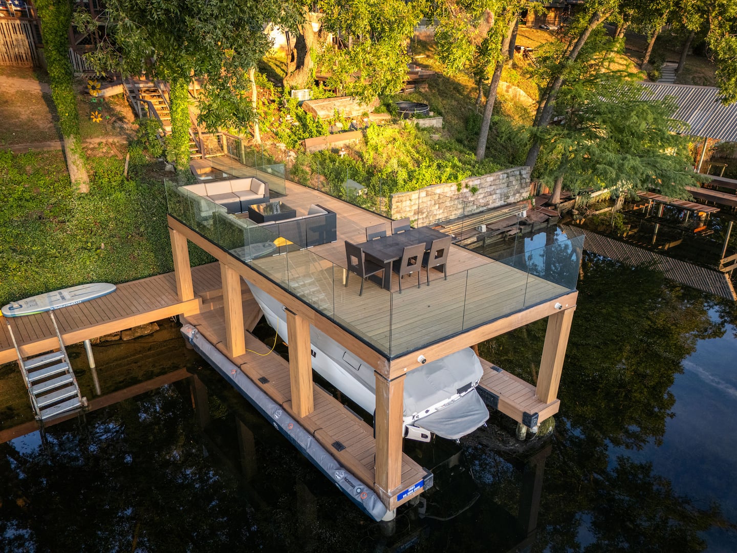 The private dock at Bijou on the Lake